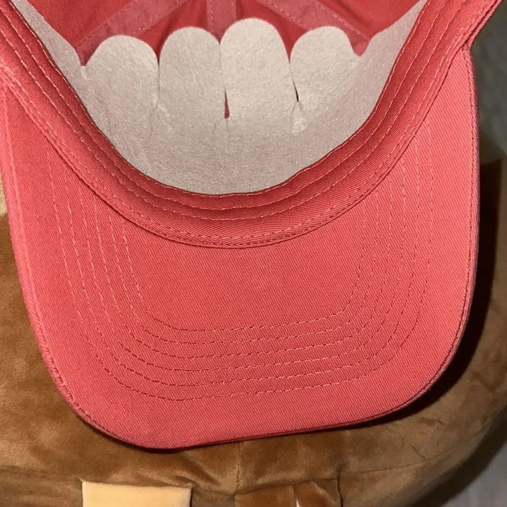 LIFE IS GOOD Coral Pink Navy White Embroidered Tattered Chill Cotton Cap